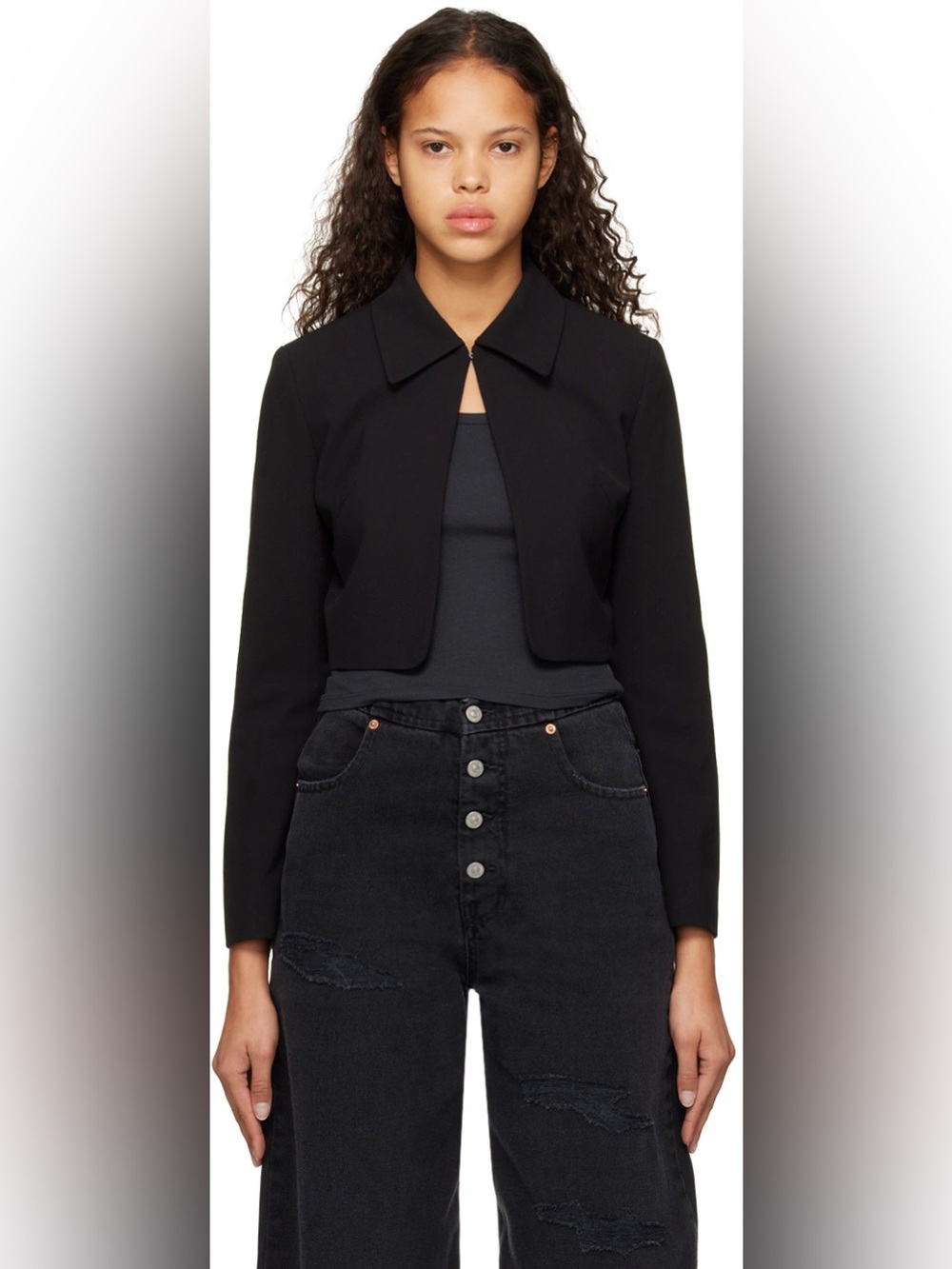 Open YY (The Open Product) Black Collared Crop Jacket